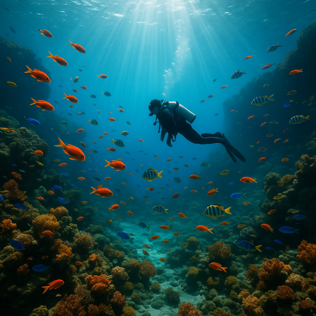 Plongée en Crète avec des eaux cristallines et une riche biodiversité marine.
